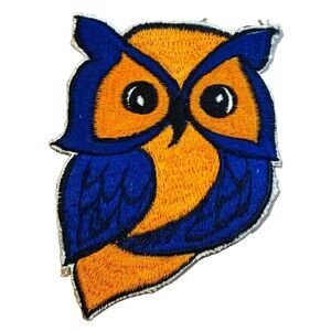 Vintage Owl Patch Embroidered Blue Orange Retro Sew On Jacket Hat Collectible